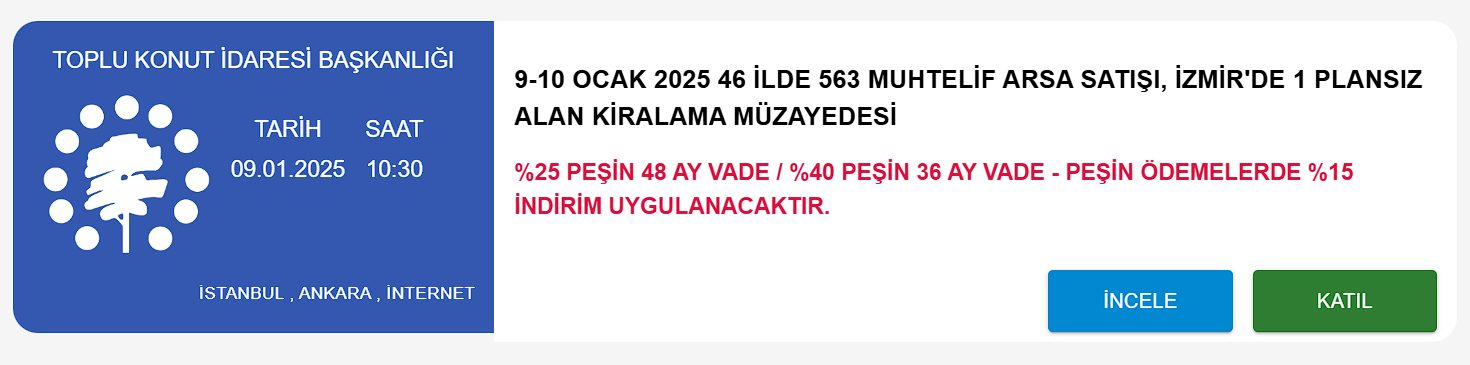 TOKİ arsa ihalesinde bu hafta arsa sahibi olabilirsiniz! TOKİ'den Emlak Müzayede üzerinden online satılık arsalar