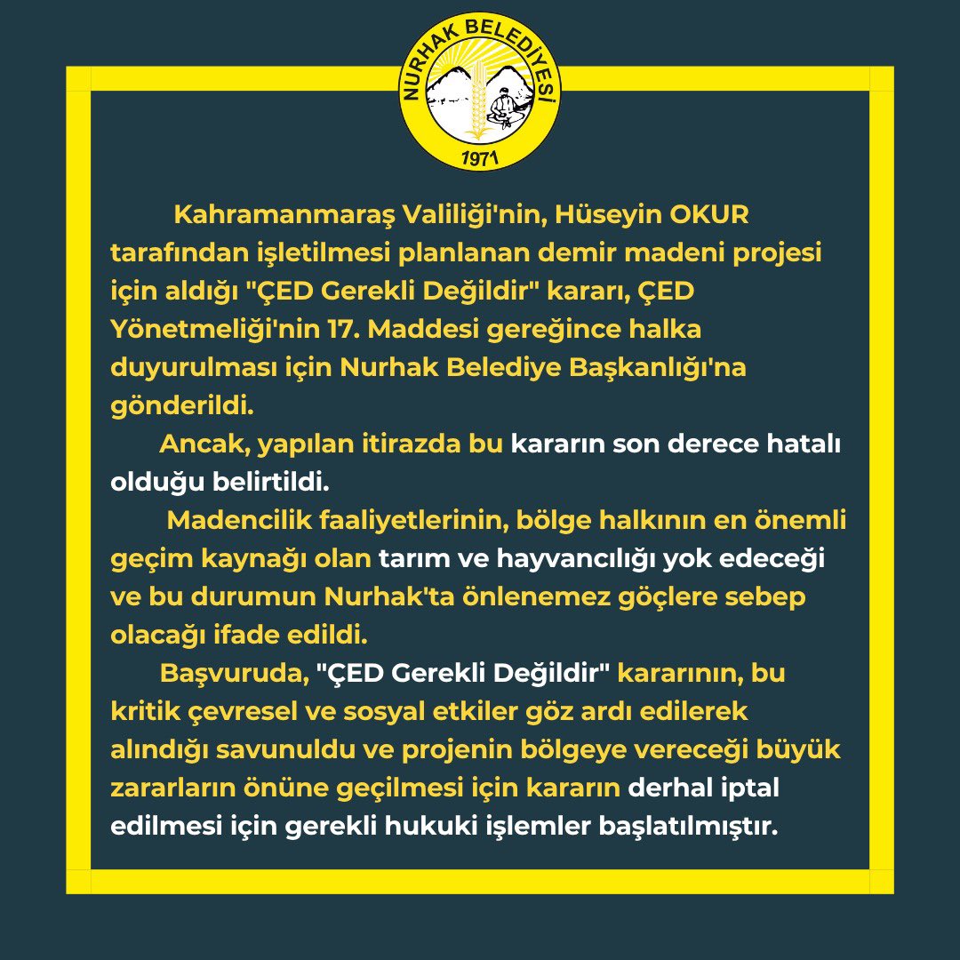 Kahramanmaraş'ta Belediyeden flaş demir madeni kararı