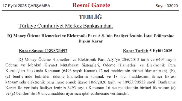 IQ Money faaliyet izni iptal edildi
