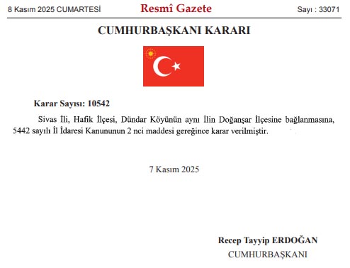 Sivas Hafik'e bağlı köy için karar