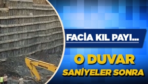 İstanbul Başakşehir'de ki bir inşaatın dev istinat duvarı böyle çöktü