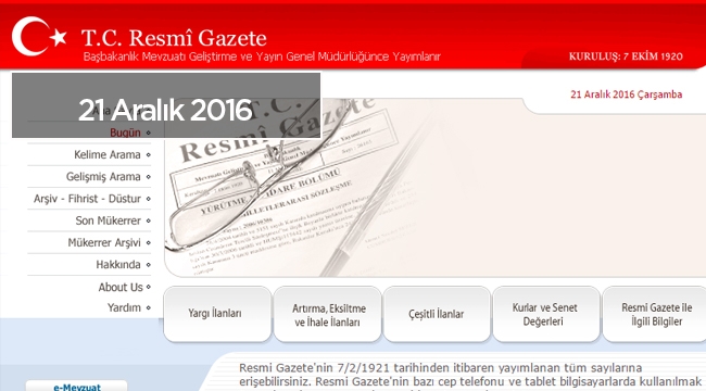 Resmi Gazete 21 Aralık tarihli sayısı
