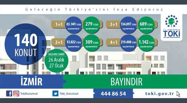 TOKİ İzmir Bayındır'da  evler 83 Bin TL'ye ayda 279 lira taksitle satışa çıktı