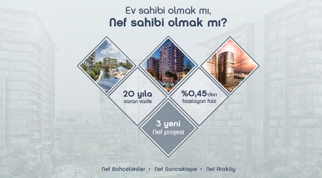 Nef projeleri: 20 yıl vade, 0.45 konut kredisi faiz oranları 240 ay taksitle