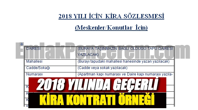 2018 yılı kira kontratı örneği indir!