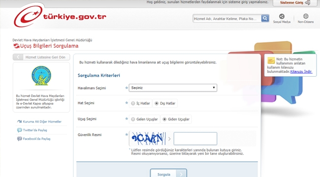 e-devlet ile `Uçuş Bilgileri Sorgulama` nasıl yapılır?