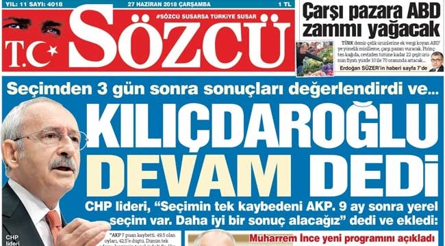 Sözcü gazete manşetleri 27 Haziran