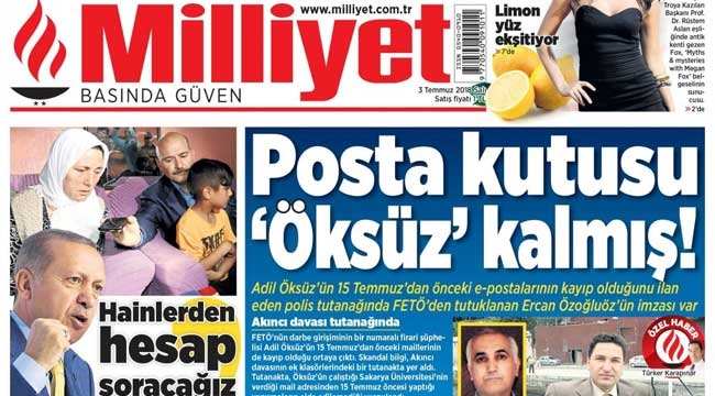 Milliyet gazetesi manşetleri 3 Temmuz 2018 Milliyet oku - Gazeteler