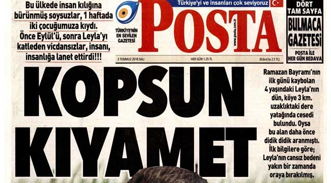 Posta gazetesi 1. sayfası 3 Temmuz 2018 Posta gazete manşetleri