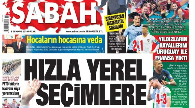 Sabah gazete manşetleri 1 Temmuz Sabah oku