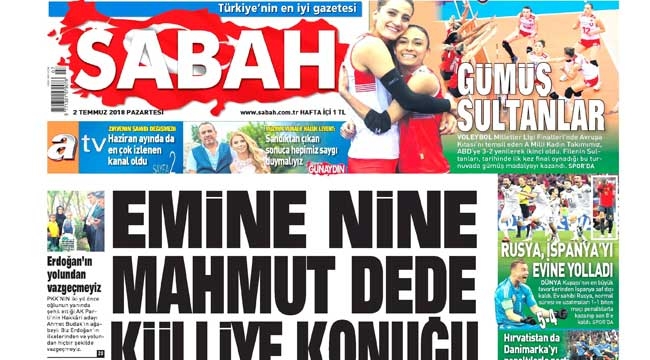 Sabah gazetesi manşetleri oku 2 Temmuz 2018 gazeteler