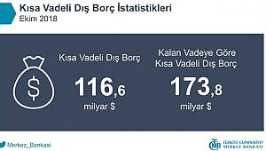 Merkez Bankası Ekim 2018 Kısa Vadeli Dış Borç İstatistiklerini açıkladı