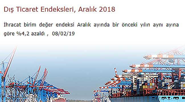 2018 Aralık ayında ihracat ve ithalat birim değerleri ne kadar oldu?