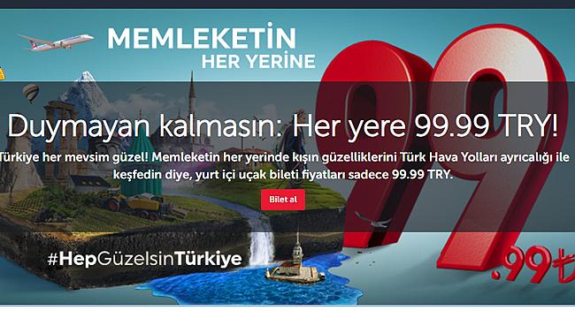 THY, 99 TL'ye ucuz uçak bileti kampanyasını başlattı