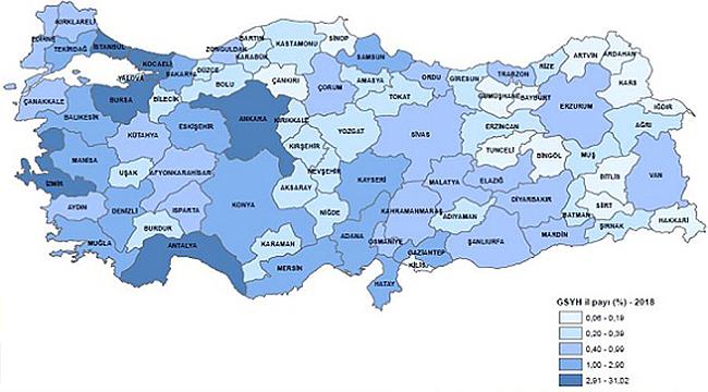 Gayrisafi Yurt İçi Hasıladan en yüksek payı yüzde 31 ile İstanbul aldı
