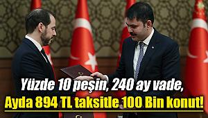 Yüzde 10 peşin, 240 ay vade, ayda 894 TL taksitle 100.000 yeni konut!