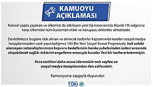 Son Dakika: TOKİ 100 Bin Sosyal Konut kura çekilişlerini erteledi!