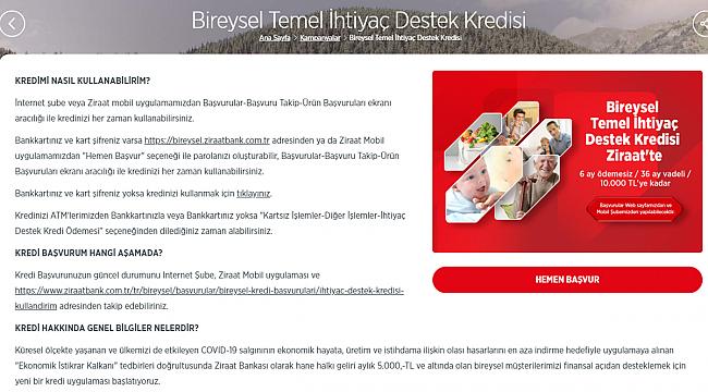 6 ay ertelemeli Bireysel Temel İhtiyaç Destek Kredisi ne durumda, kredi nasıl kullanılır? Ziraat Bankası temel ihtiyaç kredisi...