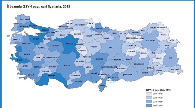 Gayrisafi Yurt İçi Hasıladan (GSYH) en yüksek payı %30,7 ile İstanbul aldı