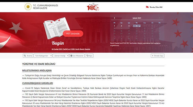 4 Şubat 2021 Resmi Gazete kararları