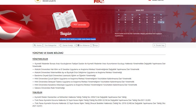 Resmi Gazete 21 Şubat 2021 Pazar