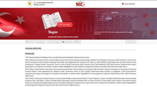 Resmi Gazete 3 Ocak 2021
