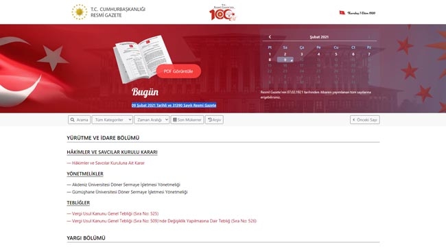 Resmi Gazete 9 Şubat 2021 Salı