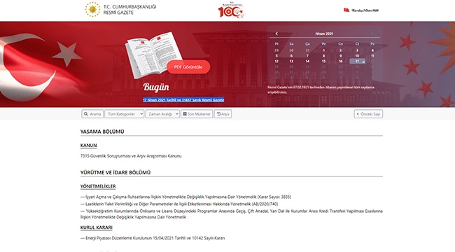 Resmi Gazete'nin 17 Nisan sayısı yayımlandı