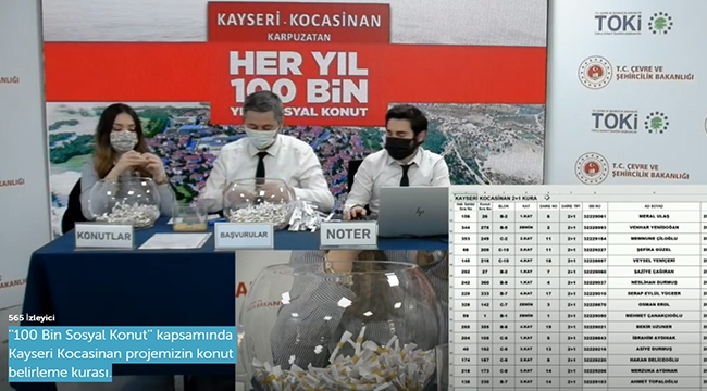TOKİ Kayseri Kocasinan  100 Bin konut kura çekilişi hak sahipliği kura sonuçları