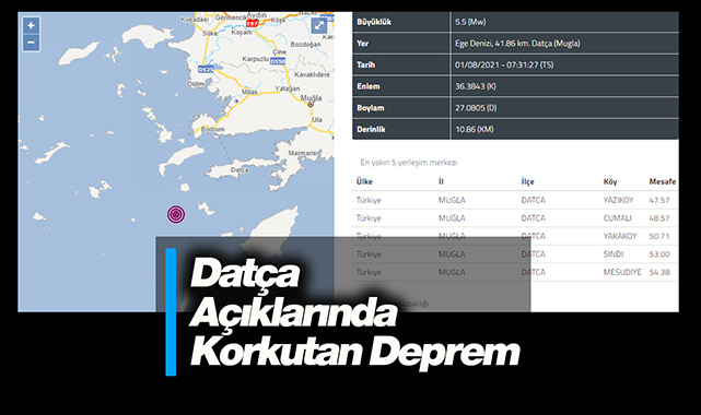 Muğla Datça'da 5.5 büyüklüğünde korkutan deprem