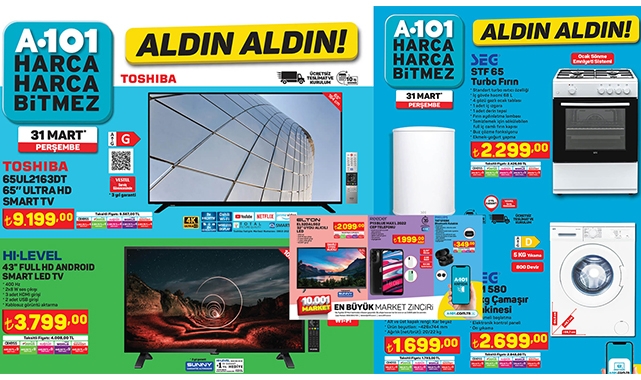 31 Mart A101 aktüel ürünleri kataloğu çıldırttı! Tv, Cep Telefonu, Elektrikli Bisiklet, Turbo Fırın, Çamaşır Makinası ve çok daha fazlası A101 çok çılgın indiriminde
