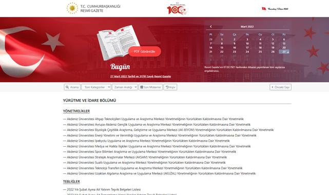 Resmi Gazete 27 Mart pazar günü hangi kritik yönetmelik ve kararlar yer aldı?