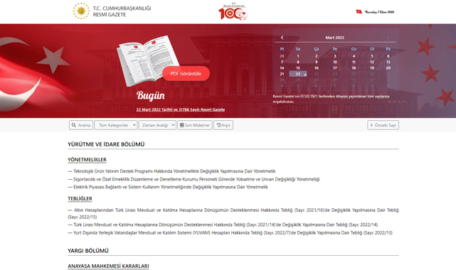 Resmi Gazete kararları 22 Mart tarihli yönetmelik ve tebliğler neler?