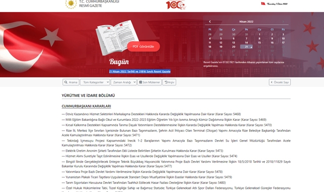 21 Nisan Resmi Gazete kararları yayımlandı