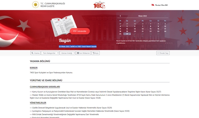 Resmi Gazete (26 Nisan 2022)