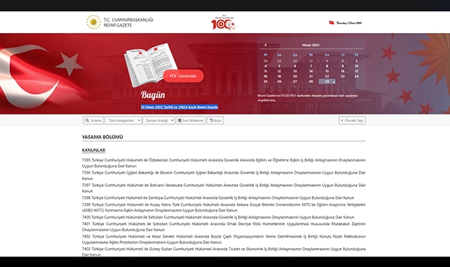 Resmi Gazete (29-04-2022 Cuma)