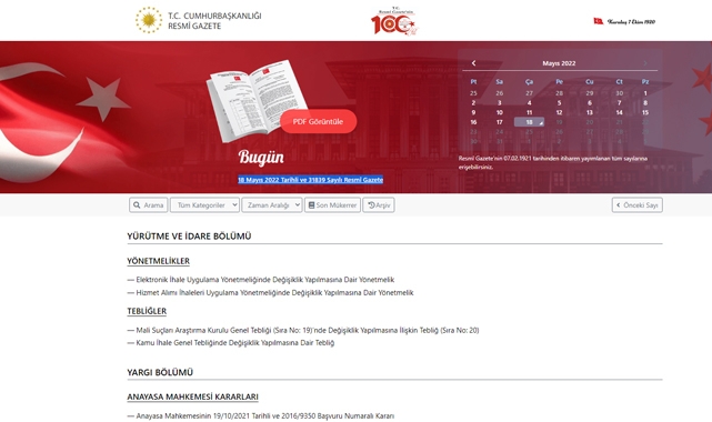 Resmi Gazete (18 Mayıs 2022)