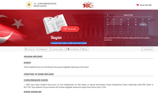 Resmi Gazete (11 Haziran 2022)