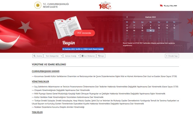 Resmi Gazete (16 Haziran 2022)