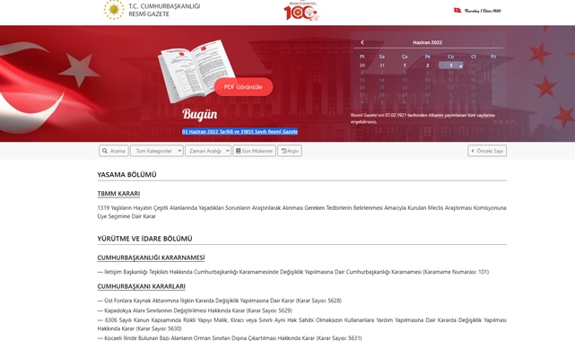Resmi Gazete (3 Haziran 2022)