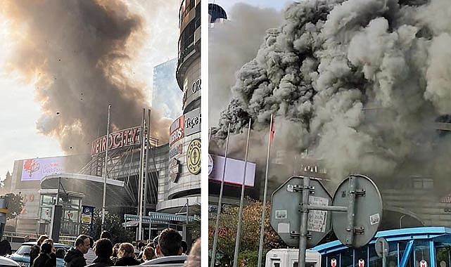 Metrocity AVM'de korkutan yangın! Meterocity Alışveriş Merkezi'nden yükselen dumanlar Anadolu yakasından görüldü