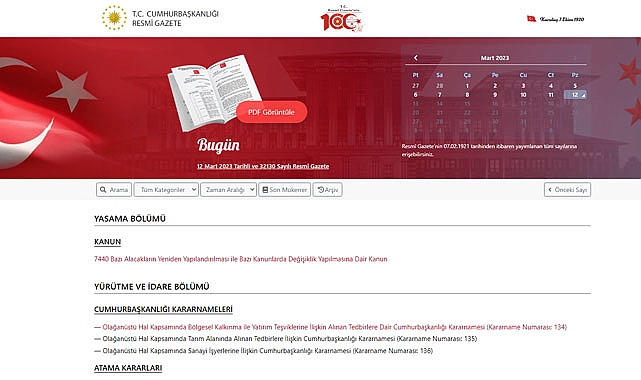 Resmi Gazete 12.03.2023 tarihli kanun ve kararlar