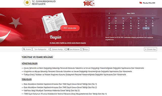 Resmi Gazete 25 Mart 2023 tarihinde yürürlüğe giren kararlar neler?
