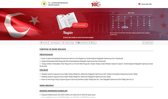 Resmi Gazete 29 Mart 2023 tarihinde yürürlüğe giren kararlar