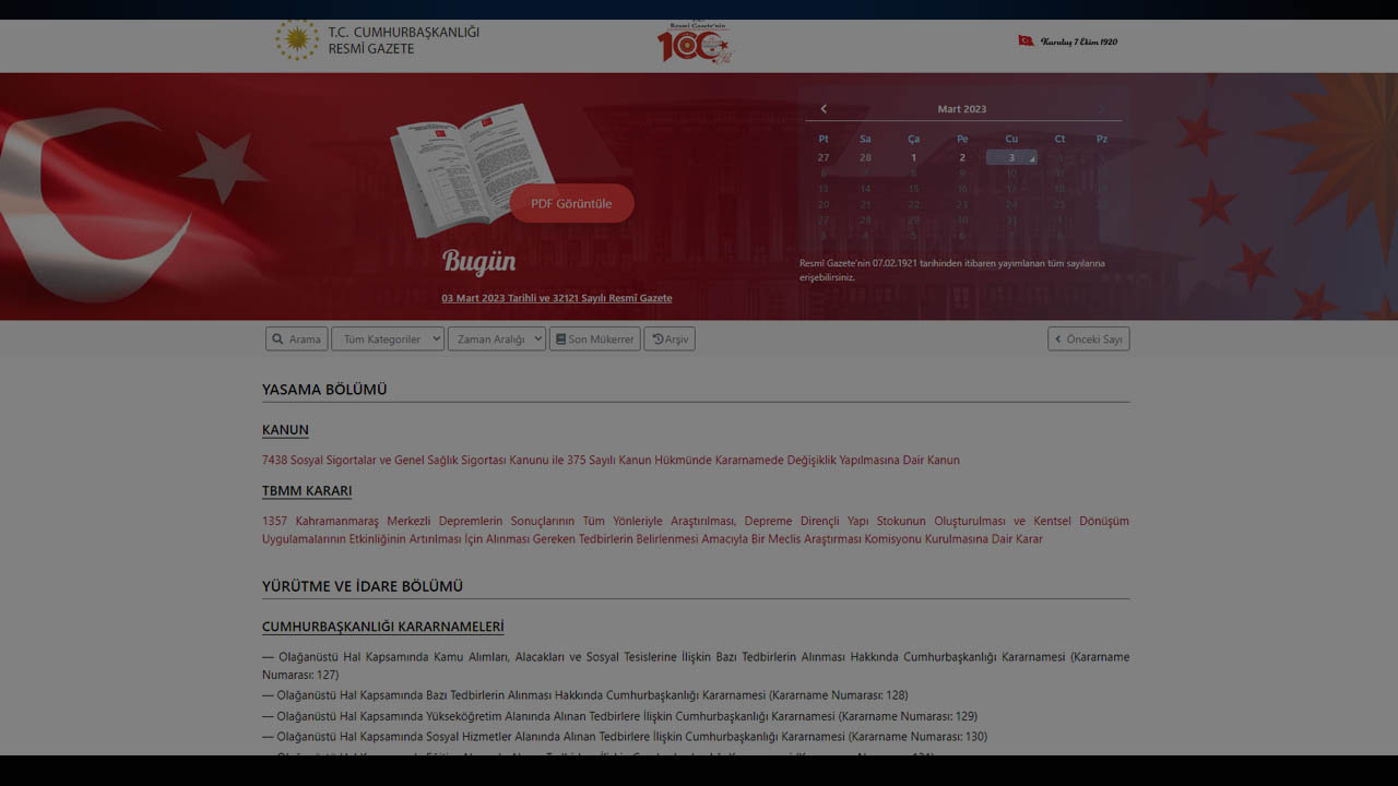 Resmi Gazete 3 Mart 2023