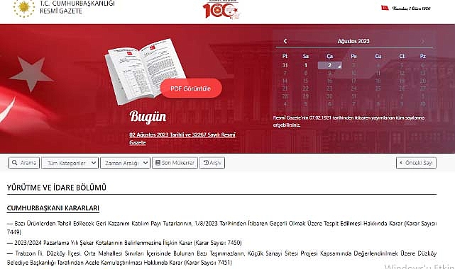 Resmi Gazete 2 Ağustos 2023