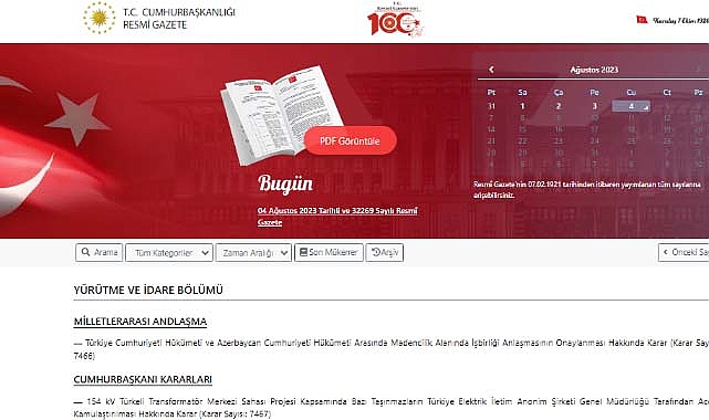 Resmi Gazete 4 Ağustos 2023