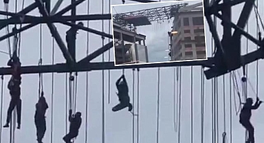 Korkunç görüntüler! 8 işçi 150 metre yüksekte işte böyle asılı kaldı