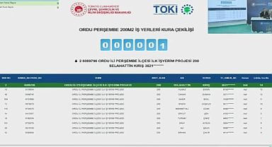 TOKİ Ordu Perşembe'de iş yeri kura sonuçları açıklandı