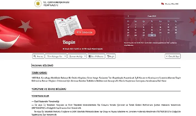 Resmi Gazete'de bugün hangi yönetmelik, tebliğ ve kararlar yayınlandı (30.01.2025)